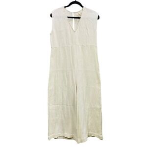 Cream Gauze‎ Textured Sleeveless Wide Leg Jumpsuit